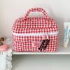 Multi-functional Fresh Grid Makeup Bag Quilted Love Design Handheld Cosmetic Pouch Skincare Storage Bag Home
