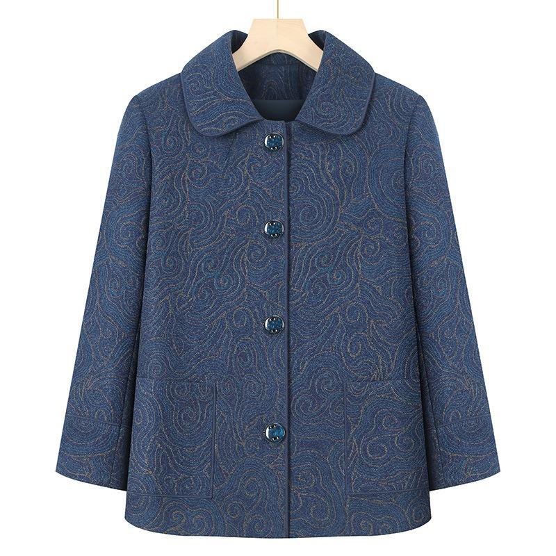 

Autumn woolen coat women s woolen top lapel old lady clothes 5XL (recommended 145-80 kg) синій