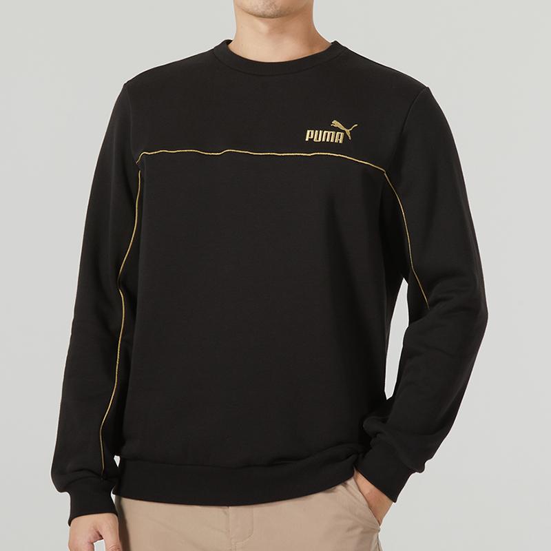 PUMA Fleece-Lined Crew Neck Sweatshirt With Logo Men Tops Black 680140-01