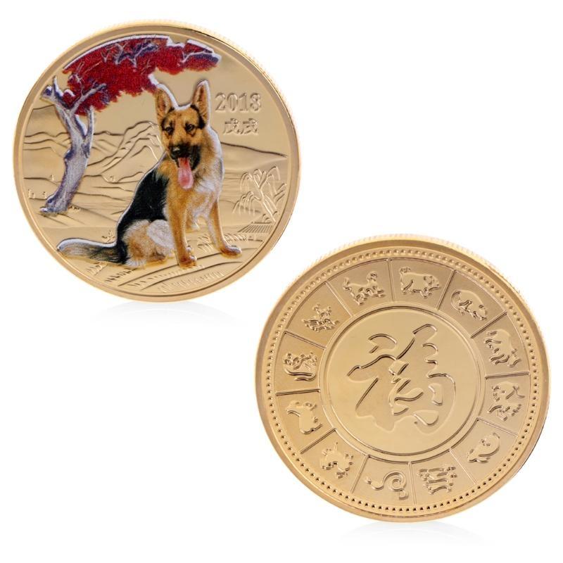 24TE Gold Plated 2018 Dog New Year Golden Silver Puppy Coin  Commemorative Coin Souvenir