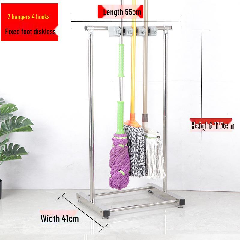 Stainless Steel Floor-standing Mop and Broom Rack with Balcony Storage