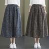 Cotton and Linen Floral Skirt Women's Spring and Summer Large Size Loose High Waist Mid-length A-line Skirt