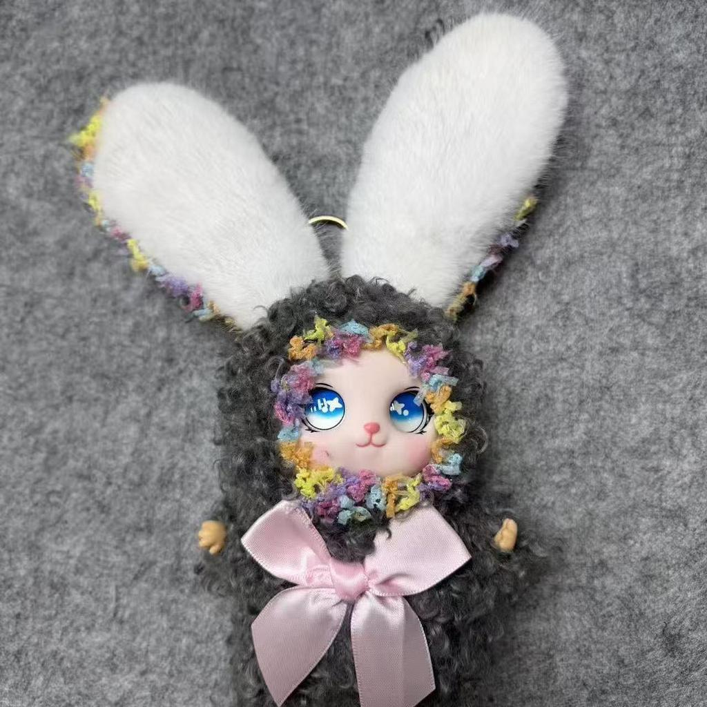 Curly-Haired Lolita Rabbit Doll Pendant: Cute Silicone Bag Charm