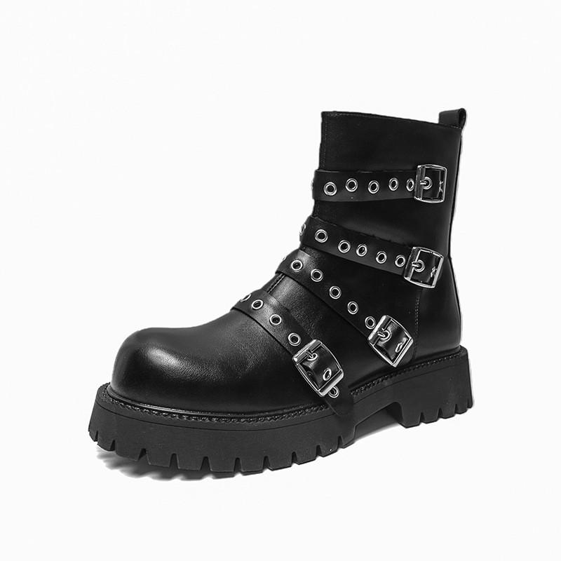 Mens Chunky Sole Chelsea Boots With Side Zipper Round Toe Mid-Heel Ankle Winter Casual Wear