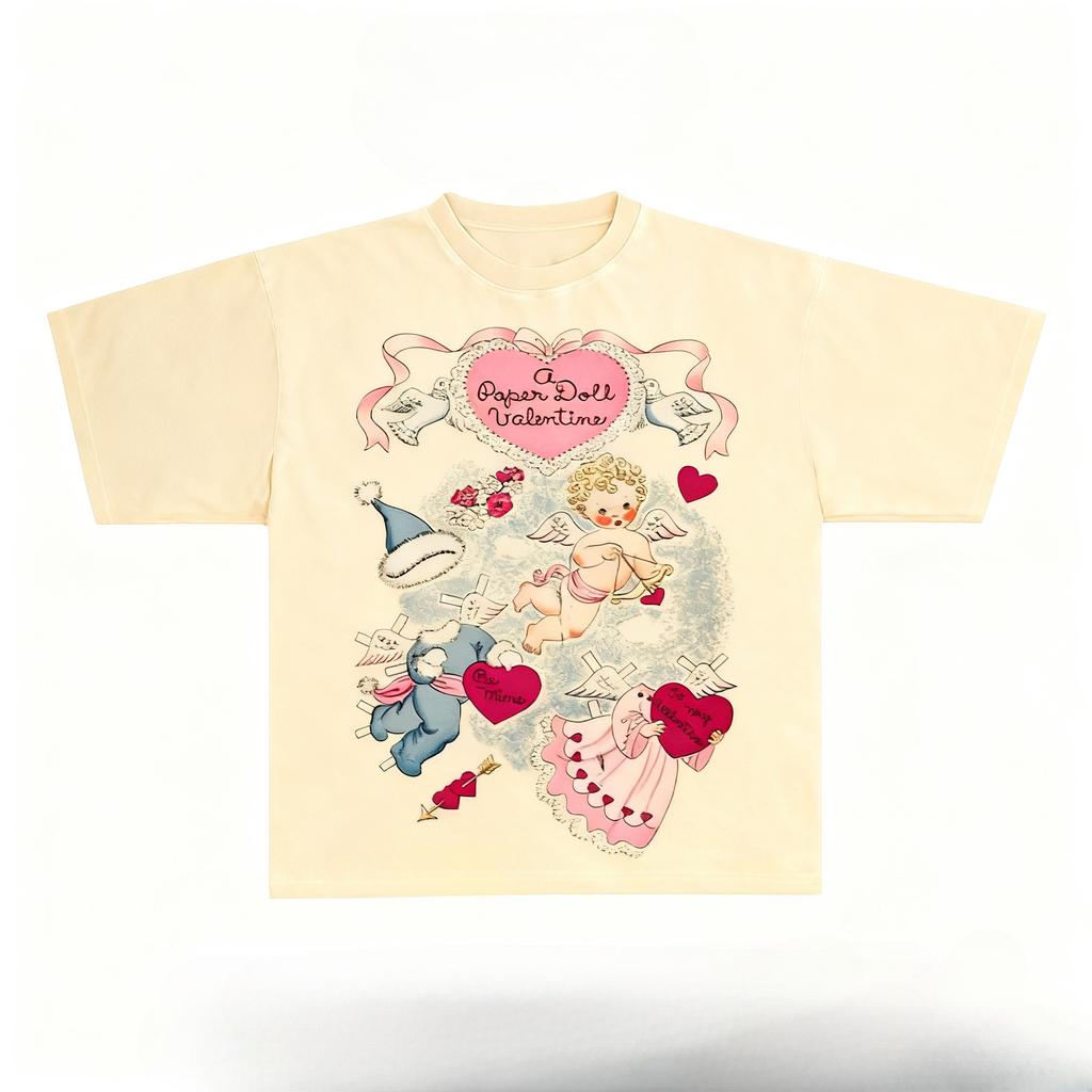 Cute Angel Graphic Print Autumn Cotton Unisex T-shirt Short Sleeve Street Fashion Trend Clothing Street Style Winter Innerwear