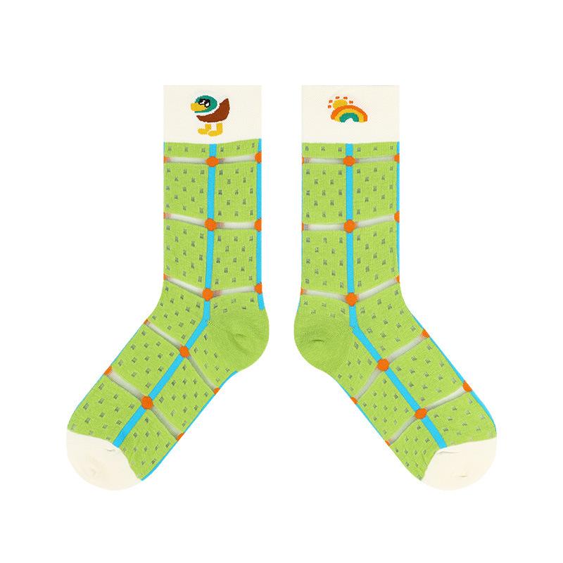 

Cartoon Duck Duck Cute Illustration Women s Summer Lightweight Mesh Tube Short Socks 1 pair