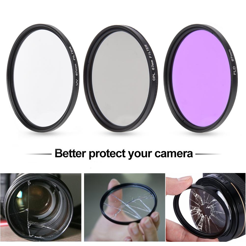 3 Pcs 67mm UV CPL FLD Camera Filters Kit for Canon Nikon DSLR Cameras