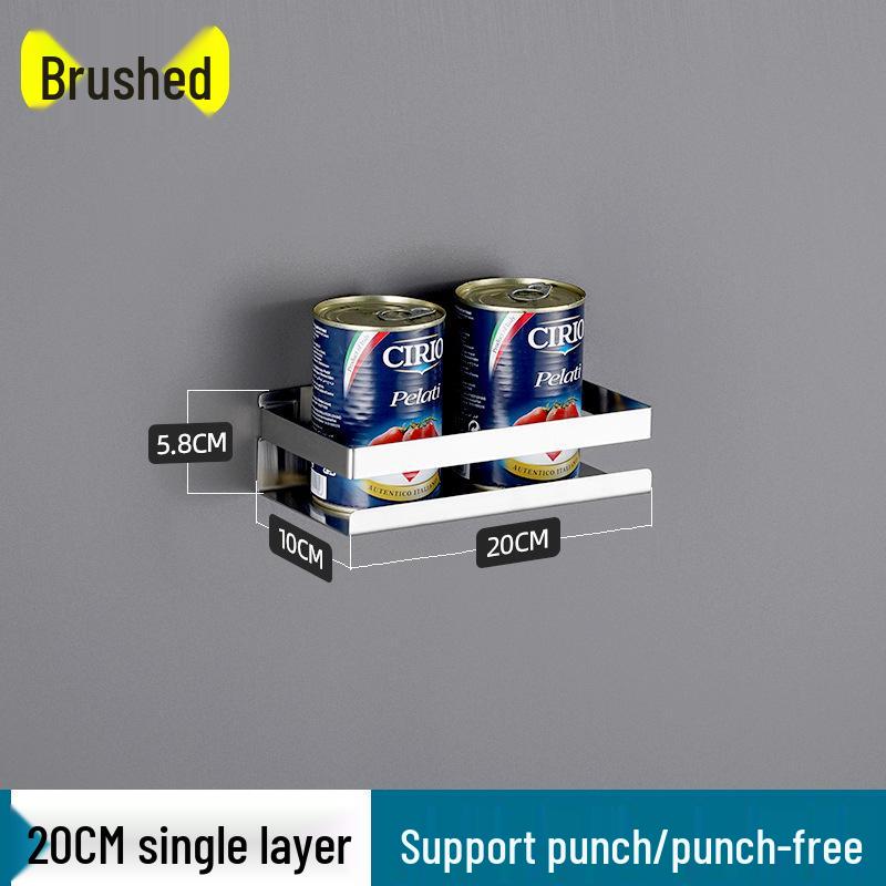 Wall-Mounted 304 Stainless Steel Spice Rack & Bathroom Hanger 20CM Brushed Rack [Adhesive/Nail]