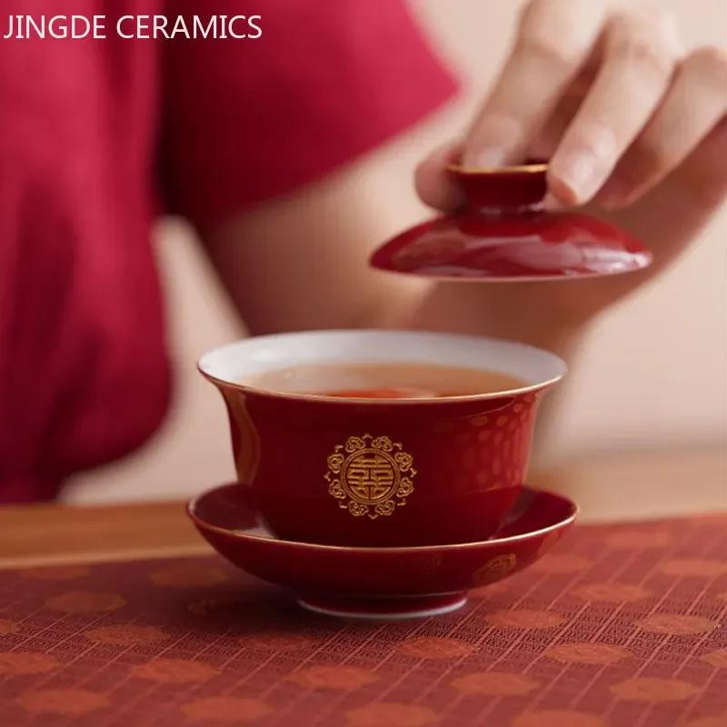 Chinese Ceramic Tea Sets Tradition Handmade Gaiwan Teapot Tea Ceremony Supplies Customized Tea Infuser Wedding Teaware Gifts