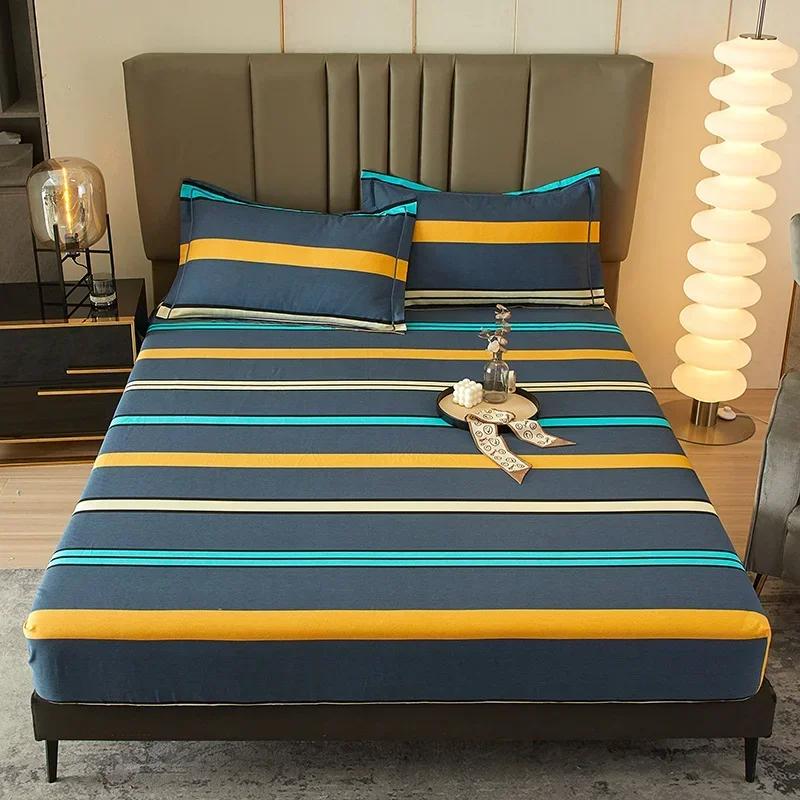 Cute Teddy Bear Pattern Fitted Sheet Set 100% Cotton Anti-slip Mattress Cover with Pillowcases Home Bedding Set for Boys Girls