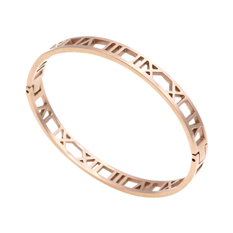 Gold Plated Titanium Steel Roman Numeral Bracelet for Women - Korean Style Fashion Couples' Accessory
