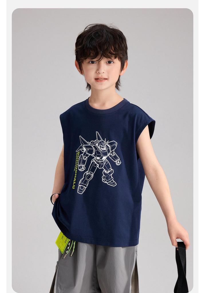 Pudding Haru Boys' Summer 2026 Trendy Sleeveless T-Shirt