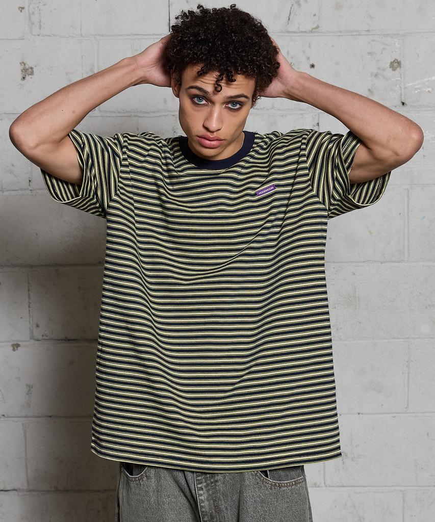 HOODHOOD Logo Stripe Short Sleeve T-Shirt Navy