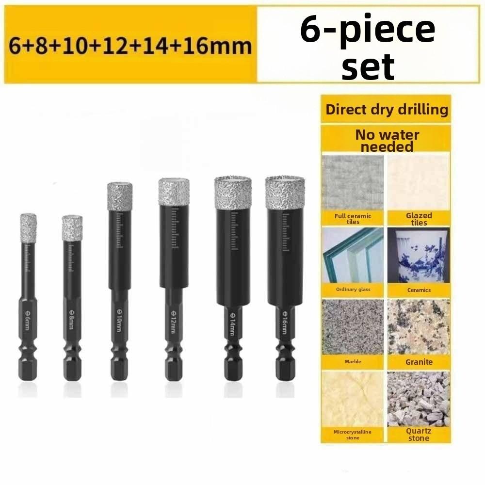 6Pcs Hex Shank Tile Hole Opener Dry-drilling Tile Drill Bit  Granite Drilling