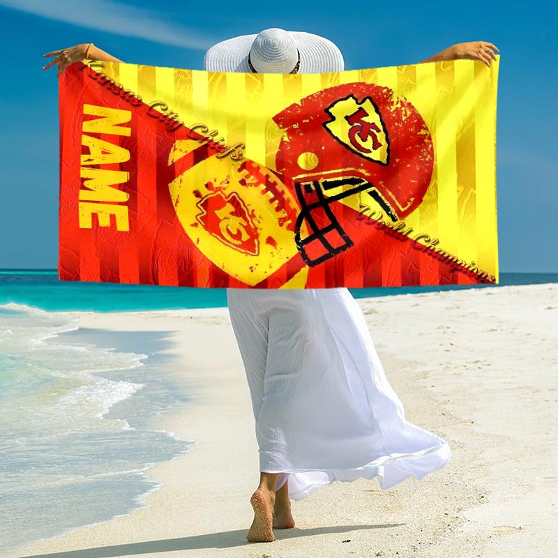 Personalized Kansas City Chiefs Helmet Beach Towel Microfiber Beach Towel Thin Absorbent for Beach Swimming Yoga Bath Sports. 0910363