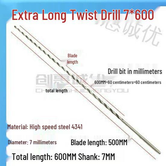 Extra Long 5060 Cm Twist Drill Bit, 500mm High-Speed Steel, Straight Shank for Deep Hole Drilling In Stainless Steel, Wood, 468 Industrial Series.