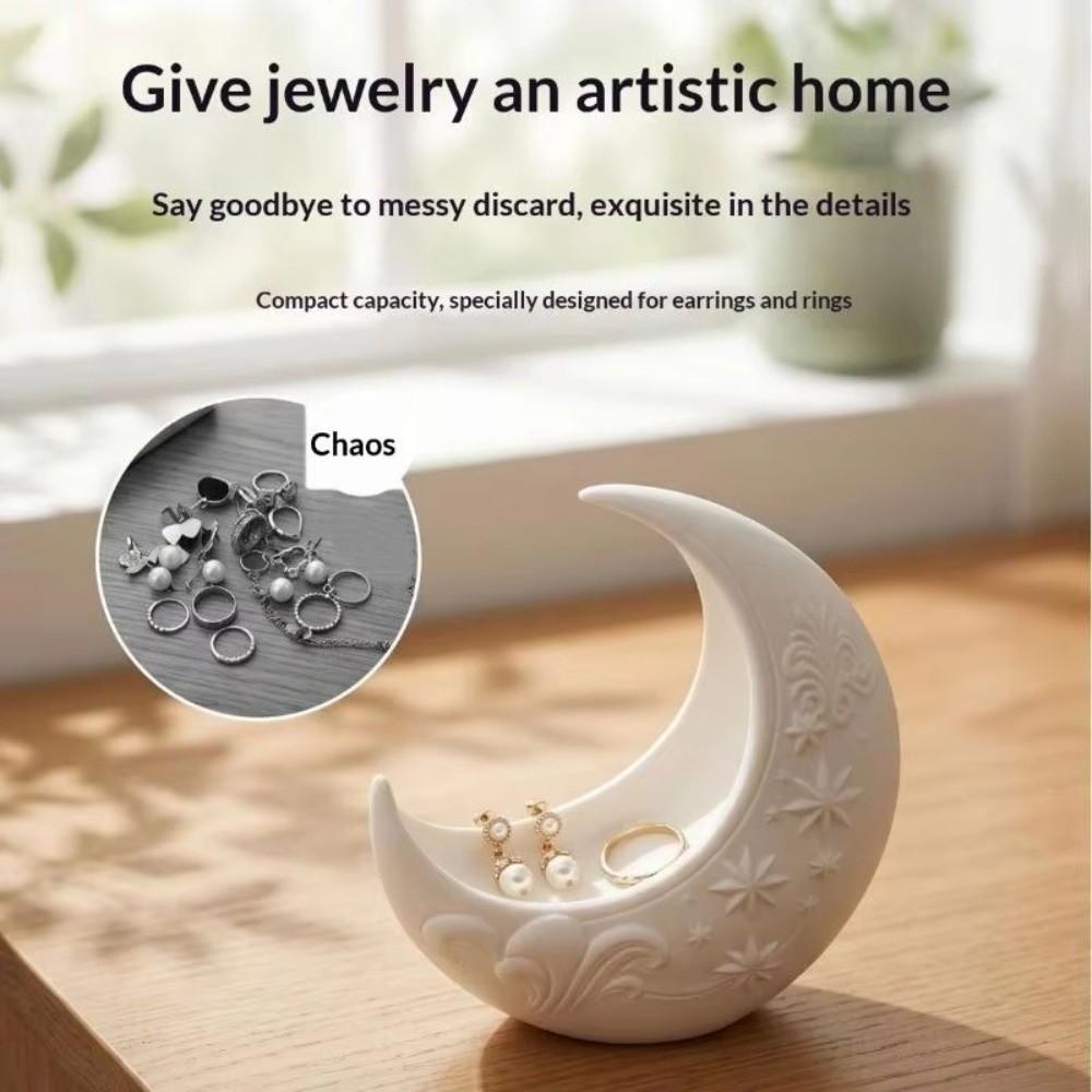 Embossed Star Pattern Jewelry Storage Tray 3D Printing Moon Shaped Storage Box Home Decoration