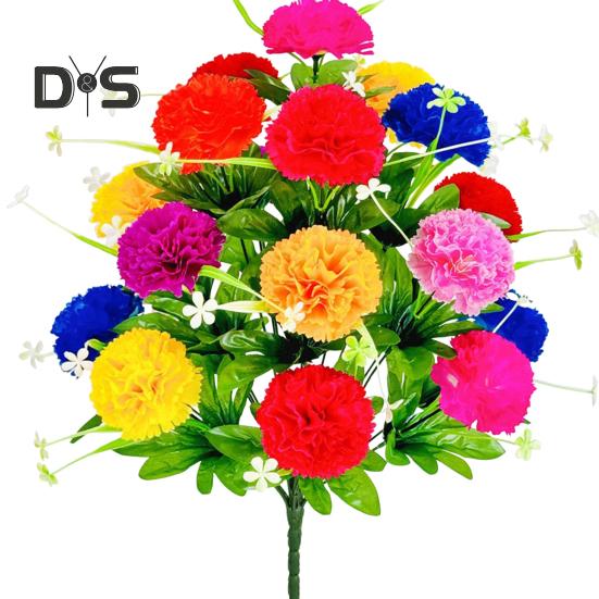 Artificial Carnation Realistic 18 Head Fake Silk Flower UV Resistant Wedding Party Indoor Outdoor Garden Yard Faux Flower Plants Decoration
