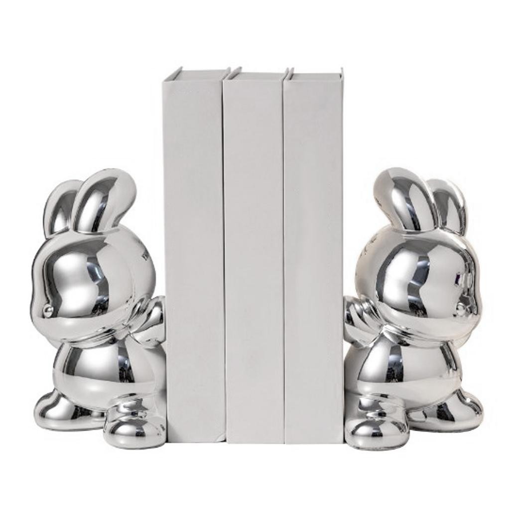 Book Ends Stable Rabbit Shaped Resin Ornament Decorative Bookends for Bedroom Study Shelves Silver