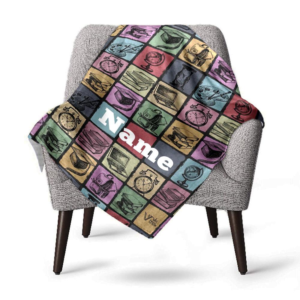 School Supplies Theme Home Customize Your Name Blankets Comfortable Soft Lightweight Allseason Multipurpose Blanket For Picnics Sofas Offices Beds