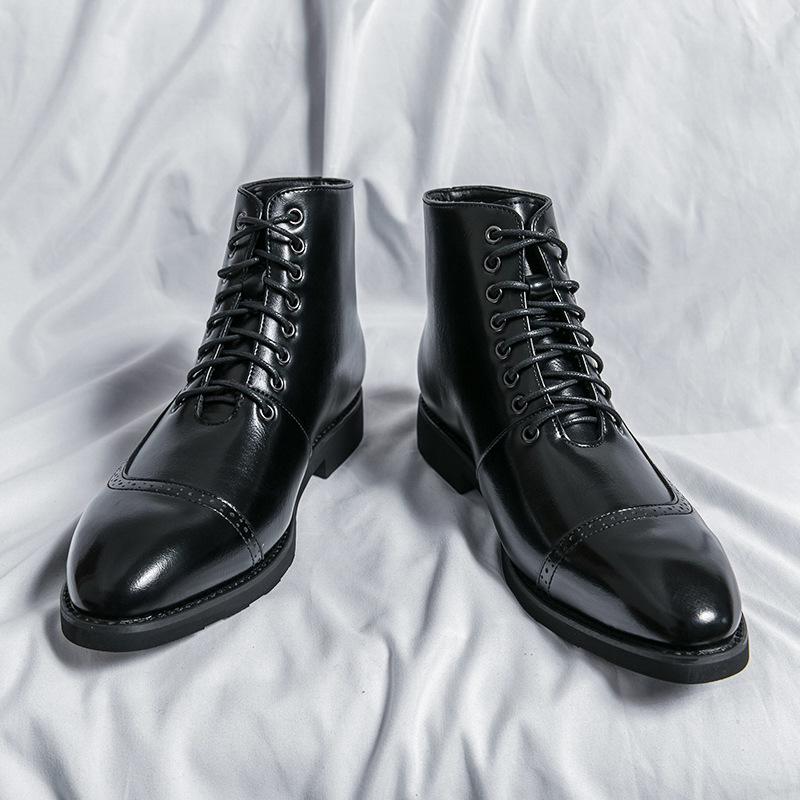 Men s Autumn Leather High-Top Boots - British Style 43 чёрный