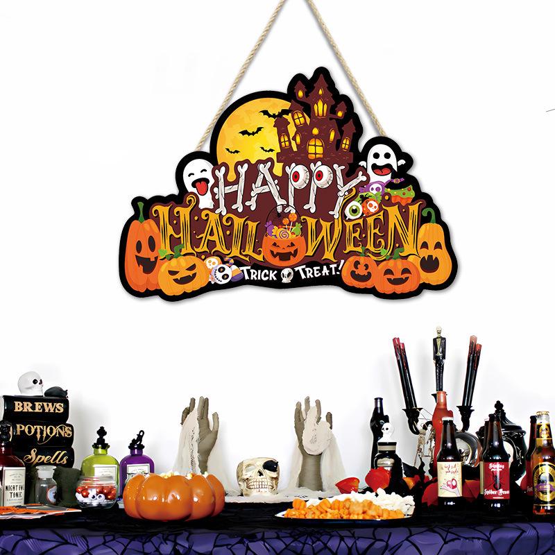 Wall Decoration Halloween Holiday Party Home Wall Decoration Sign Wall Hanging Welcome Door Hanging Pumpkin Black Cat