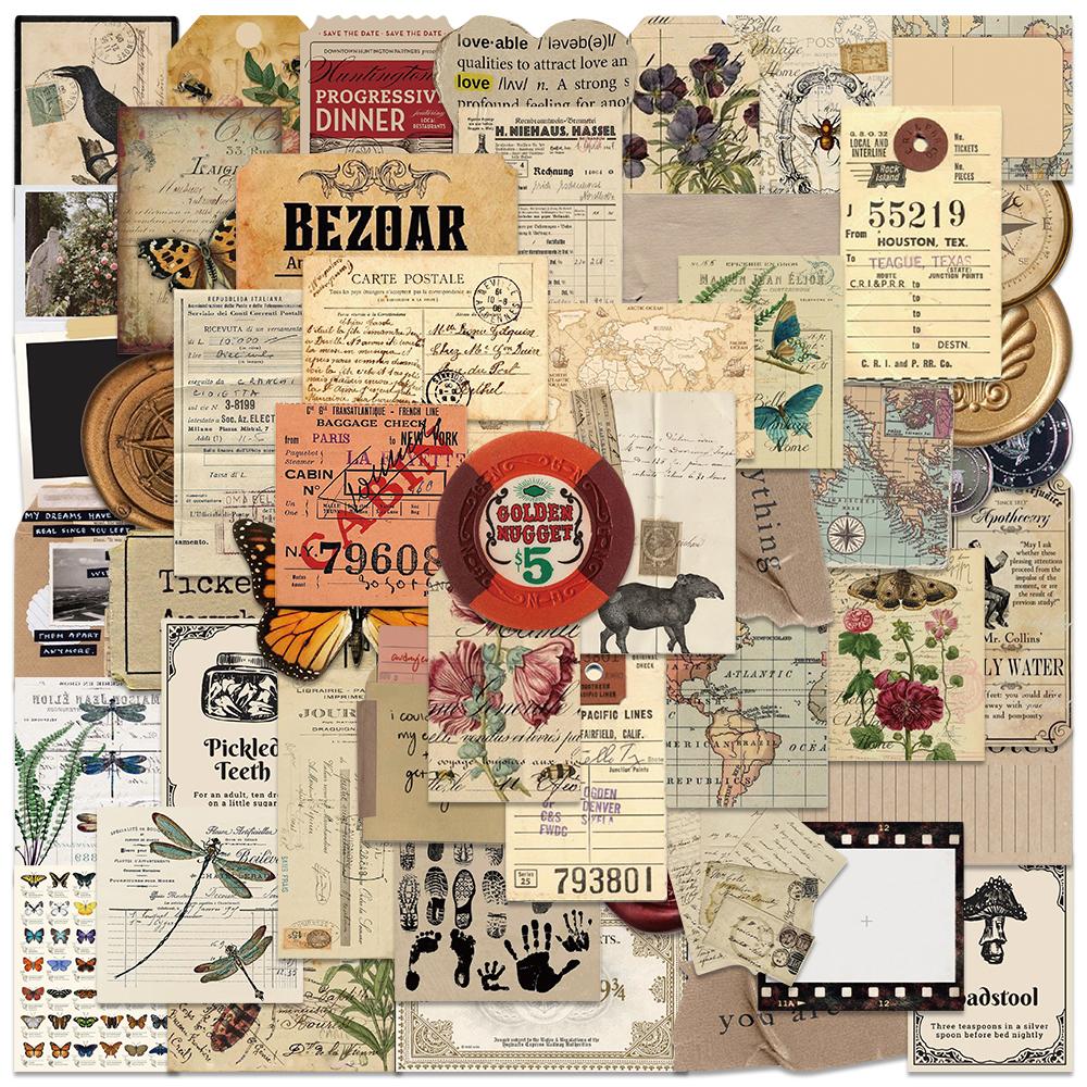 50Pcs Vintage File Cover Sealing Wax Retro Stickers Art Aesthetic Diy Journal Luggage Car Helmet Fridge Decoration Vinyl Sticker
