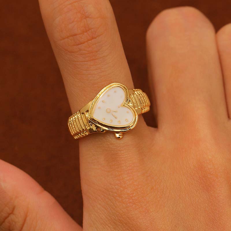 Vintage Heart-Shaped Watch Rings for Women Men Personality Adjustable Opening Rings New Trend Classic Jewelry Unique Accessories