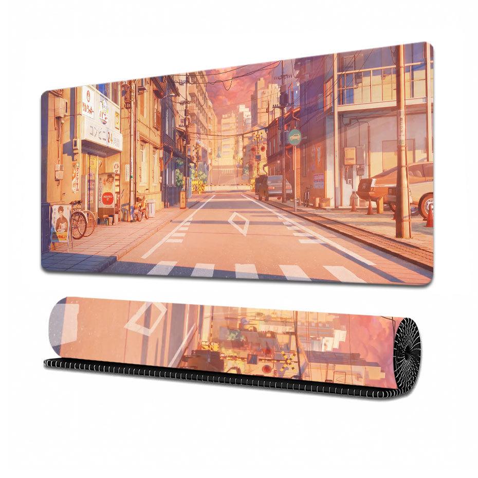 Japanese Anime-style Mousepad, Large Gaming Mouse Pad Featuring Anime Game Cityscapes, Non-slip Desk Mat, Dimensions 800x300x3mm
