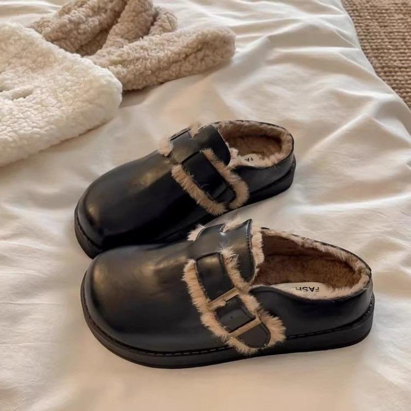 Pantoffeln mit dicker Sohle und Fleecefutter, Neuer Stil für Herbst und Winter, Baggy Baumwollschuhe für Damen