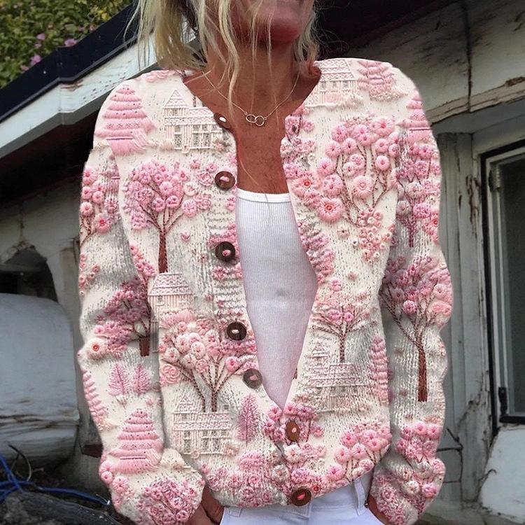 European Style 3 D Print Cardigan Knitted Jacket Spring and Fall Women 7 Sweater