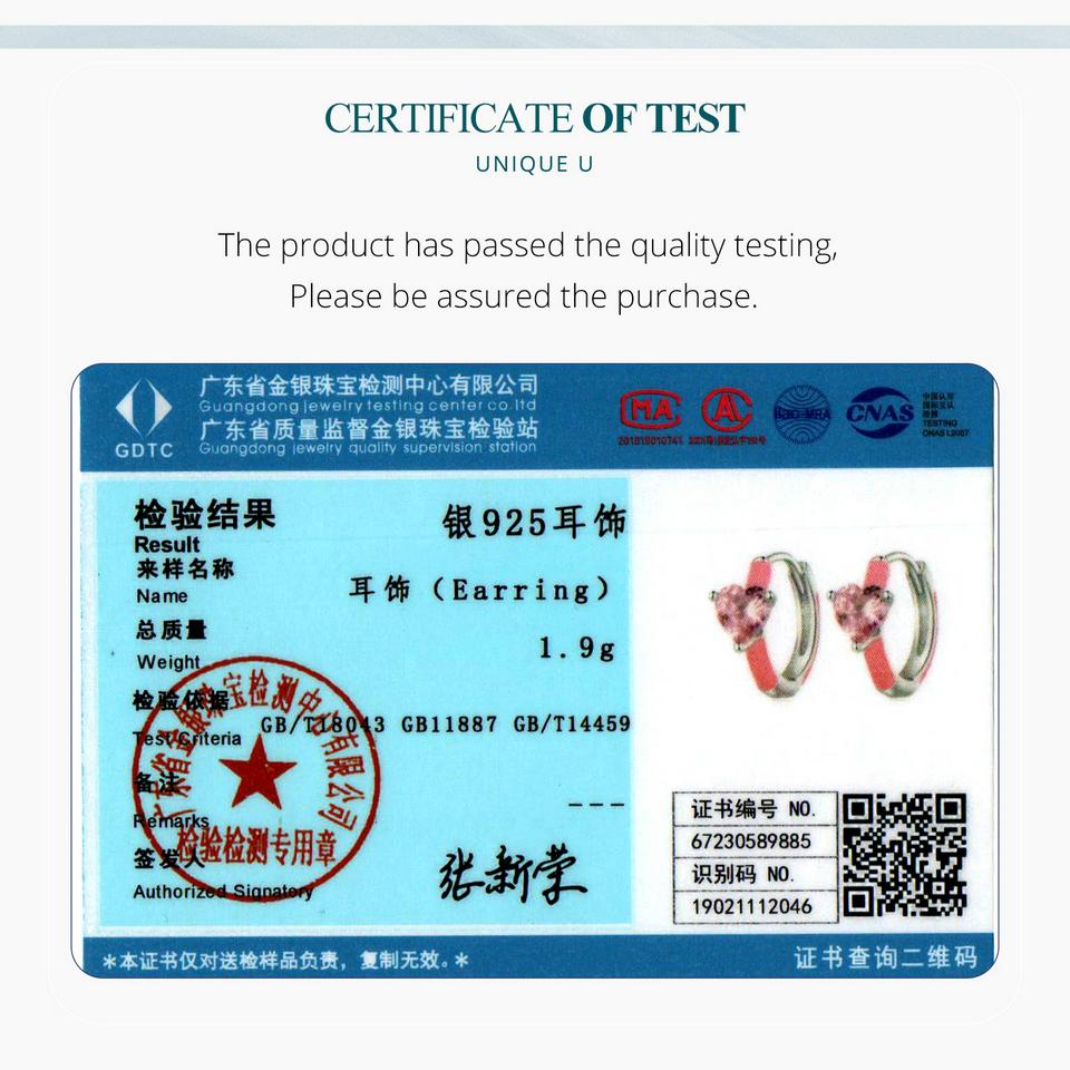 BAMOER Real 925 Sterling Silver Pink Heart Zircon Hoop Earrings Lovely Cindy Color Oil Printed Ear Clips Earring Girl Party Gift