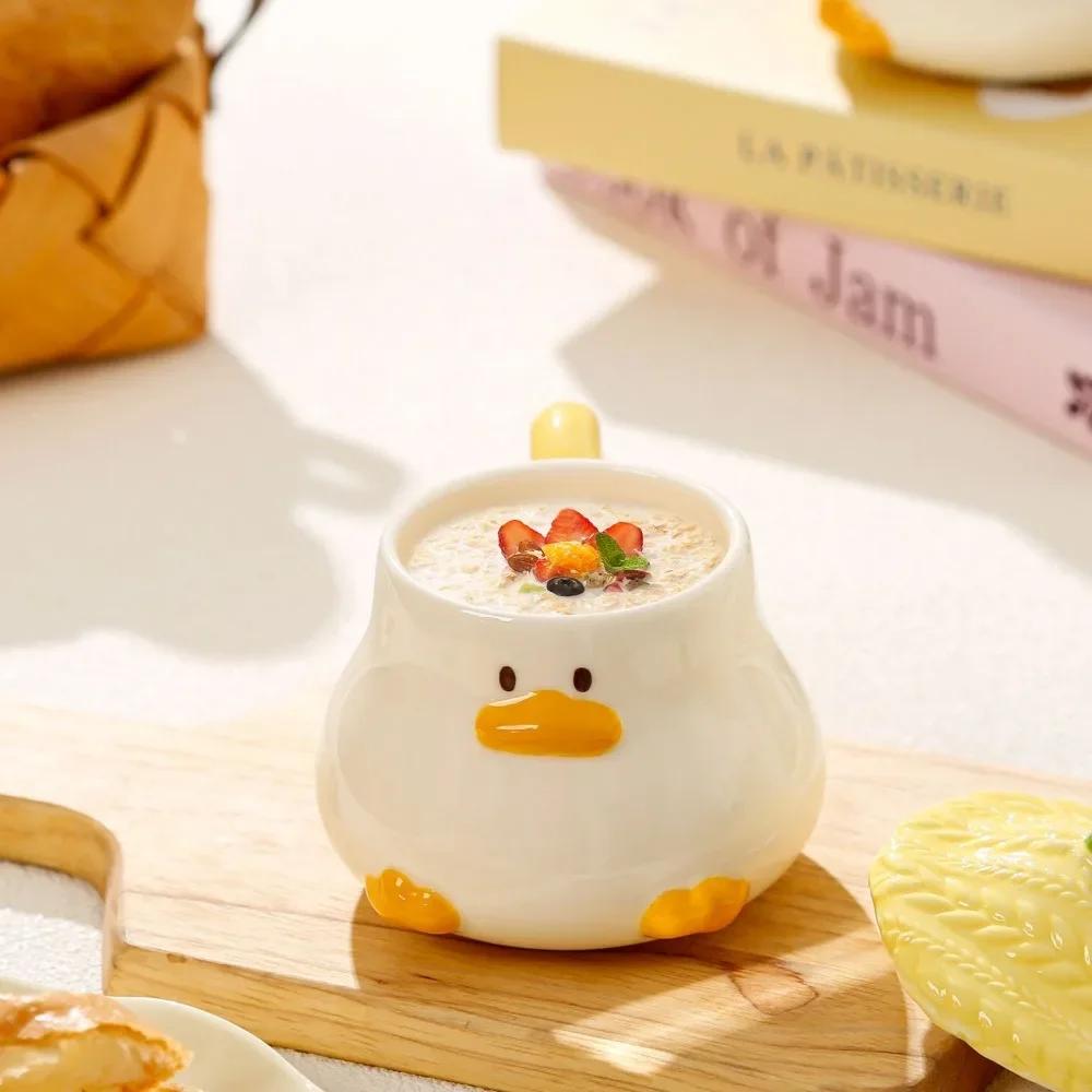 Cana din ceramică cu capac, cu capac, pentru birou și ceașcă de cafea pentru uz casnic, pere de rață, vase de băutură pentru cuplu.