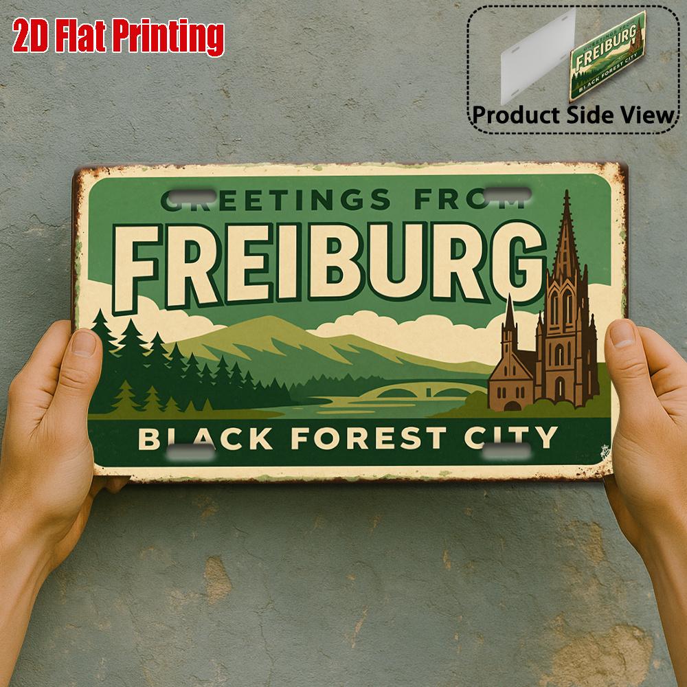 Tin Sign Vintage Durable Metal Plaque Wall Decor Freiburg Germany Black Forest City Home Office Bar Man Cave Wall Art 15x30cm(5.9x7.8inch)