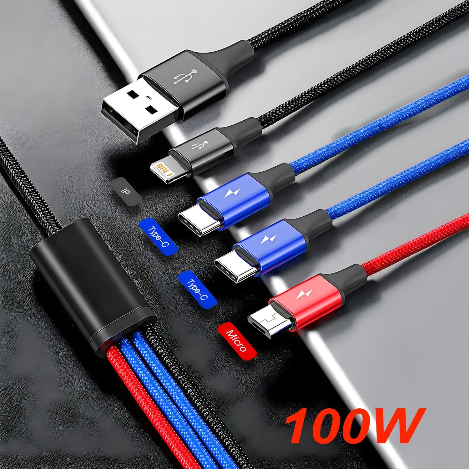

4 in 1 Multi Charger Cable For iPhone 15 14 13Pro Max Mini 3 in 1 Micro USB Type C Fast Charging Cable for Android iPhone Huawei чорний
