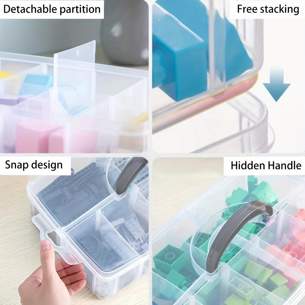 1pc 3-Tier 18-Grid Transparent Adjustable Stackable Compartment Slot Plastic Storage Box for Organizing Toys, Jewelry