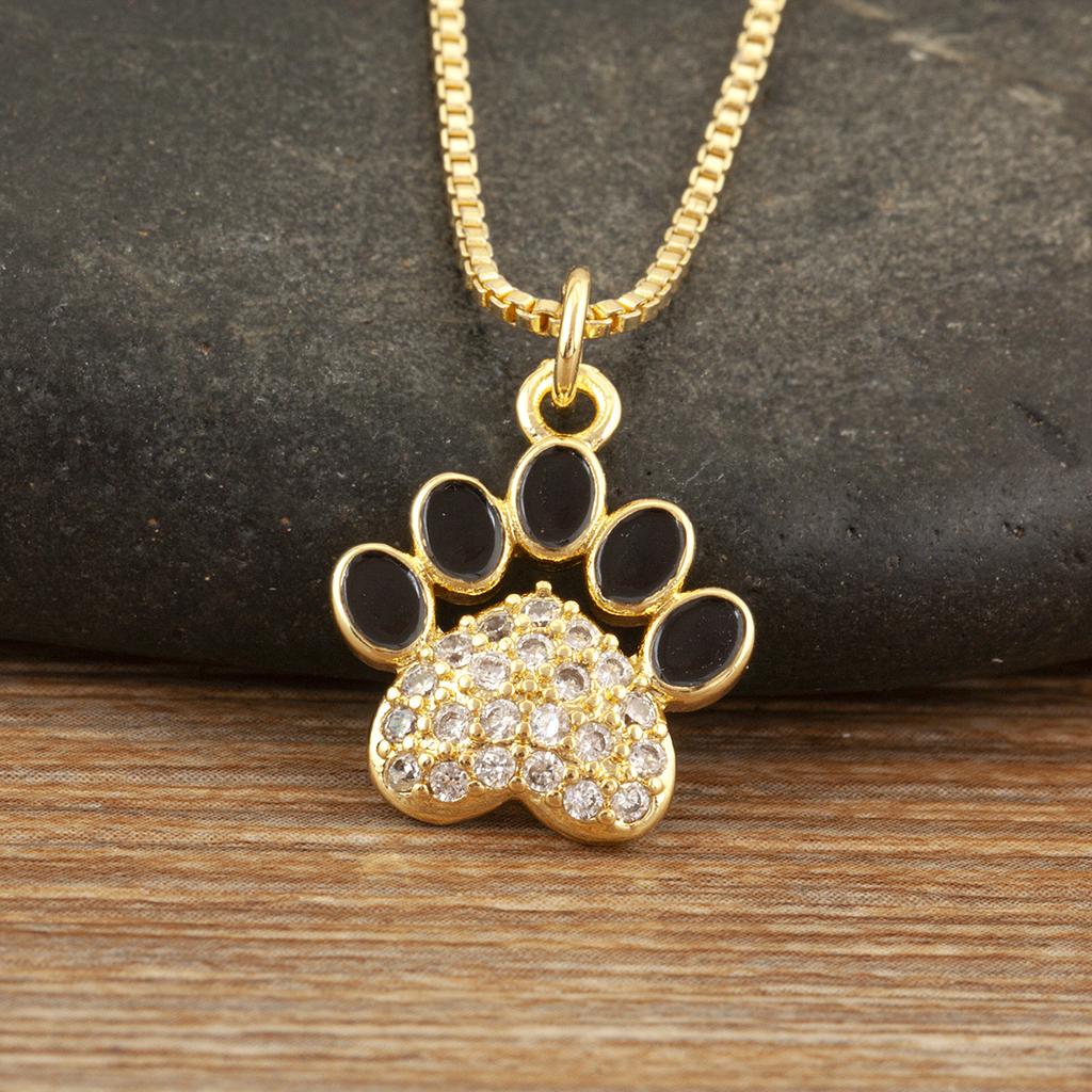 Nidin Fashion Cute Cat Paw Shape Charm Pendant Necklace For Women Female Love Heart Full Shine Zircon DIY Jewelry Accessories