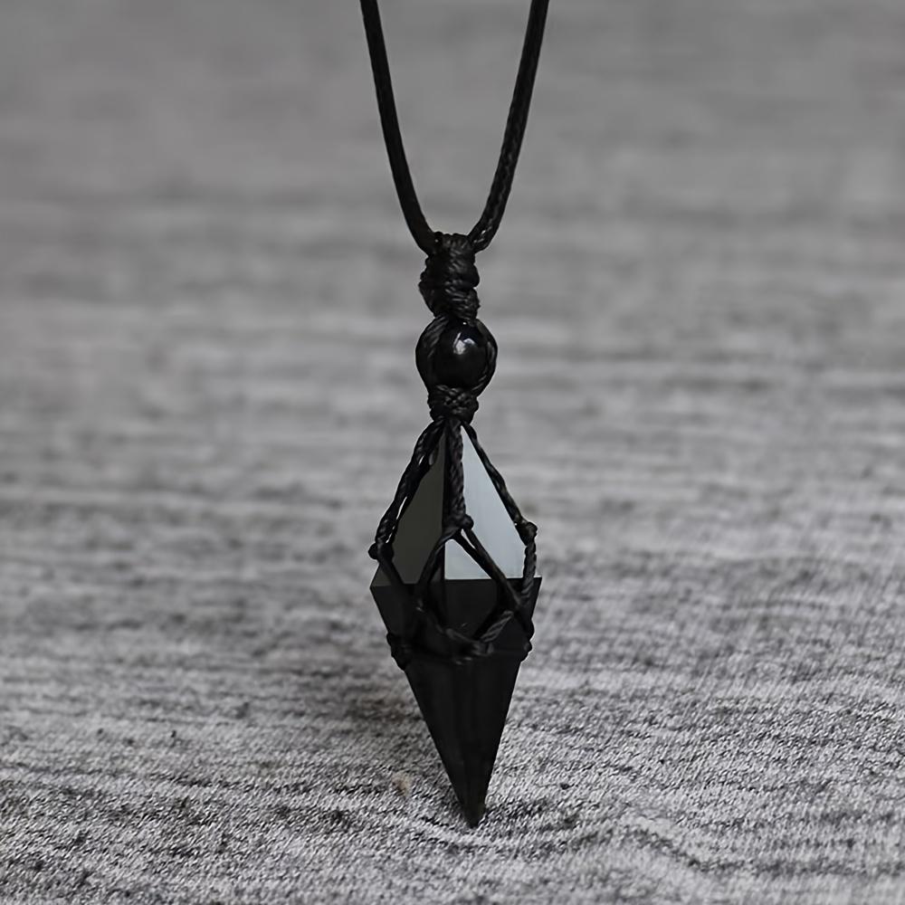 Neue Gothic Schwarze Eckige Anhänger Geflochtene Seil Halskette, Personalisierter Kreativer Feiertags Schmuck für Frauen