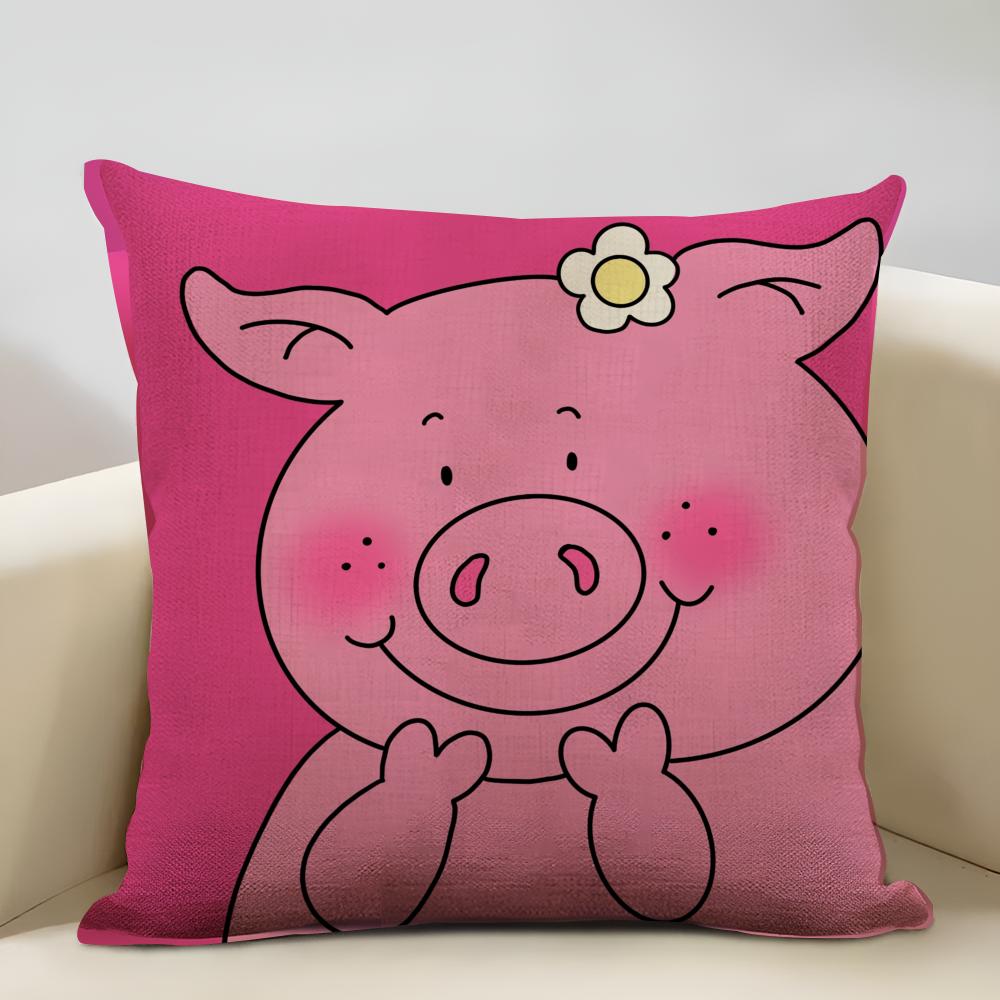 Percy Pig Cushion Cover Household Decoration Linen Sofa Cushion Cover: Skin-Friendly & Breathable with Invisible Zipper