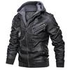 Men's PU Leather Jacket with Detachable Hood