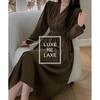 [Luxe Relax] Ladies One Piece Cachecoeur Long Beautiful Formal Dress Long Sleeve Invited Resort Brown 5S-L07-BRL