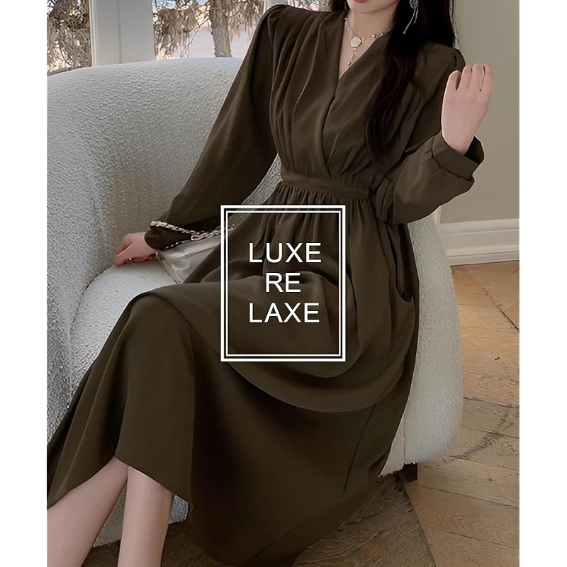 [Luxe Relax] Ladies One Piece Cachecoeur Long Beautiful Formal Dress Long Sleeve Invited Resort Brown 5S-L07-BRL