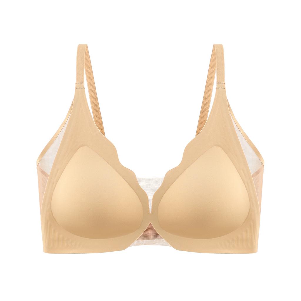 Invisible Bra Women's Breathable Gathering Bra Invisible Mesh Beautiful Back Underwear Semi-fixed Cup Bra Push Up Bra