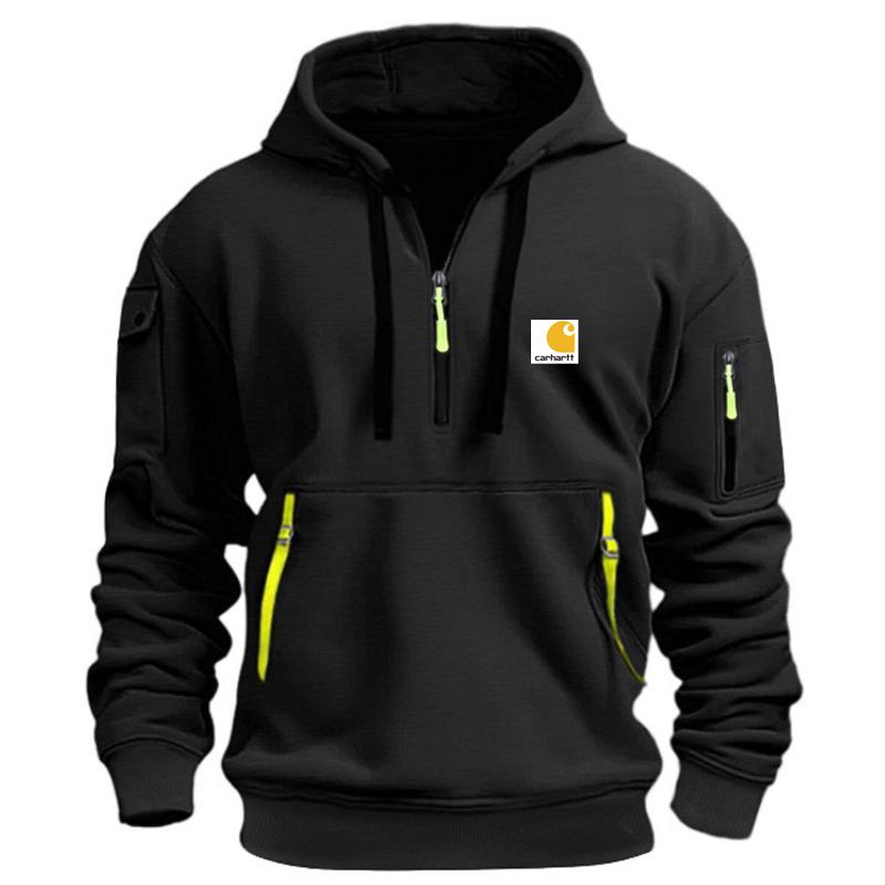 Herren-Kapuzenpullover mit mehreren Reißverschlusstaschen und samtigem Futter