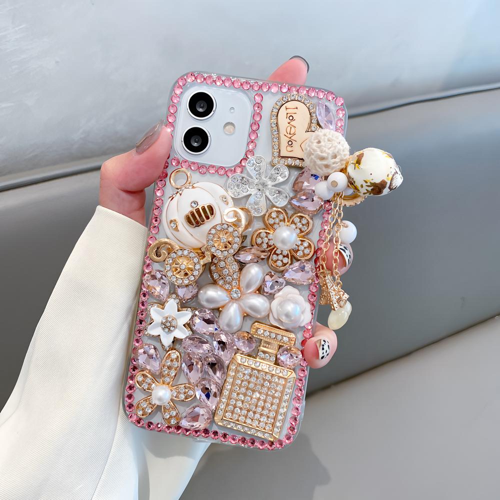 Glitter Rhinestone Phone Case For VIVO Y400 Pro Y300 Y200E Y200 Y300 Y300T Y04 Y03 T4 T3X T4X 4G 5G Bling Crystal Design with Pumpkin Cover Girls Gift