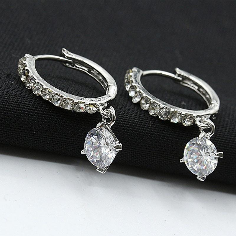 Gold Filled Heart White Cubic Zirconia Crystal Hoop Clip On Earrings