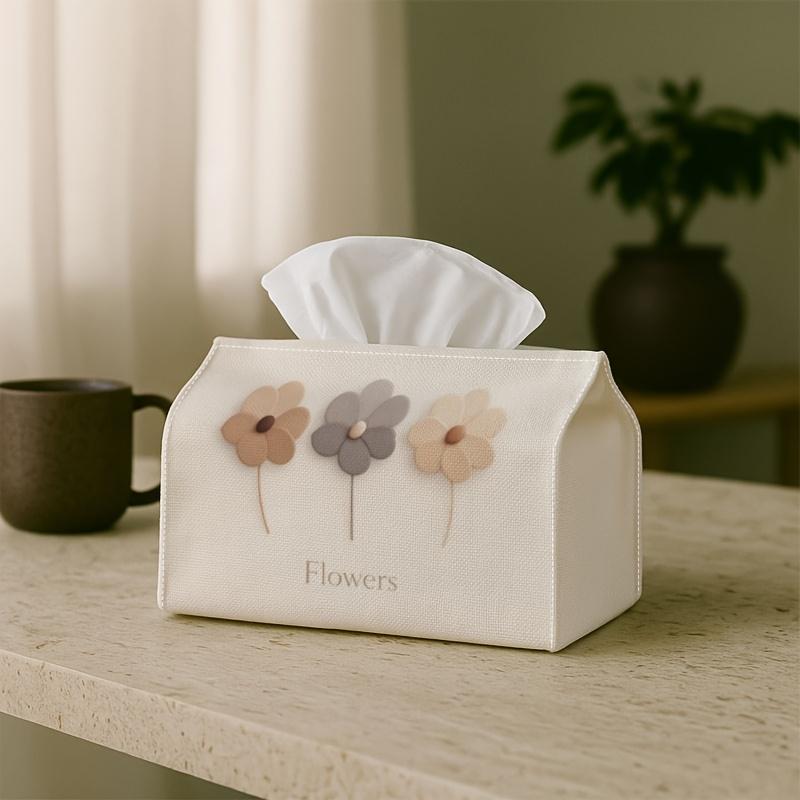 1pc Modern Minimalist Decorative Party Tissue Box with Floral Cutout, Multi-Functional Fabric Tissue Box, Outdoor Party Supplies, Home Daily Desktop T
