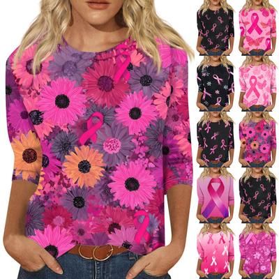 Women's Fashion Casual Seven Split Sleeve Printed Loose Round Neck Top