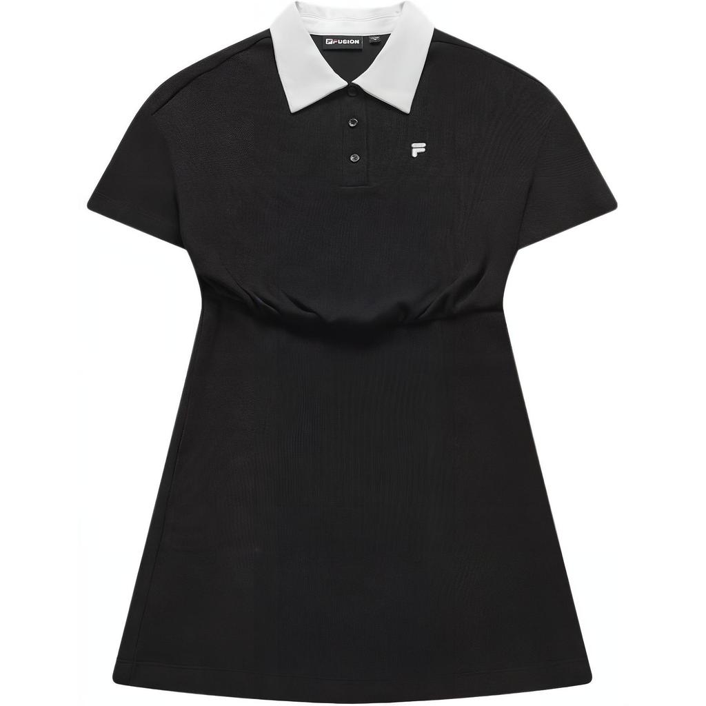 FILA Color Block Button Casual Polo Short Sleeve Dress Women dresses Black T11W33330-1A