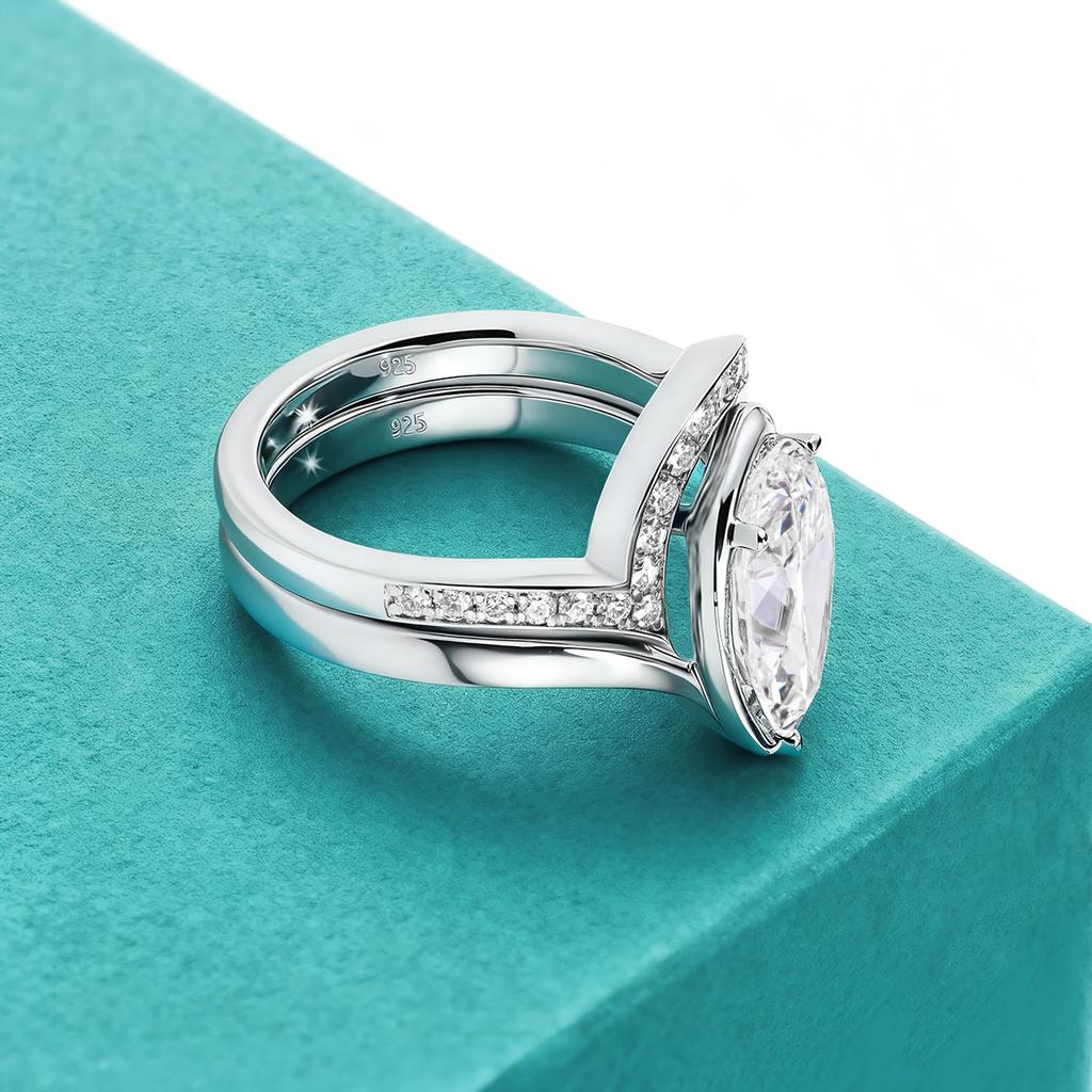 Pear Cut Moissanite Ring Set Bride 100% 925 Silver Lab Diamond Rings for Women WaterDrop Wedding Band Gift Fine Jewelry